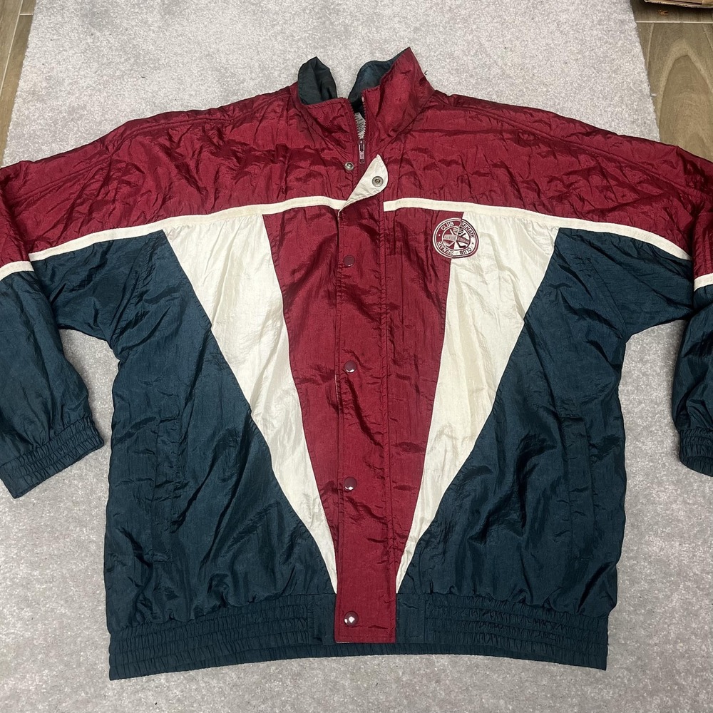 Vintage Club Senate Jacket Mens Large Red Green Colorblock Nylon Windbreaker 90s